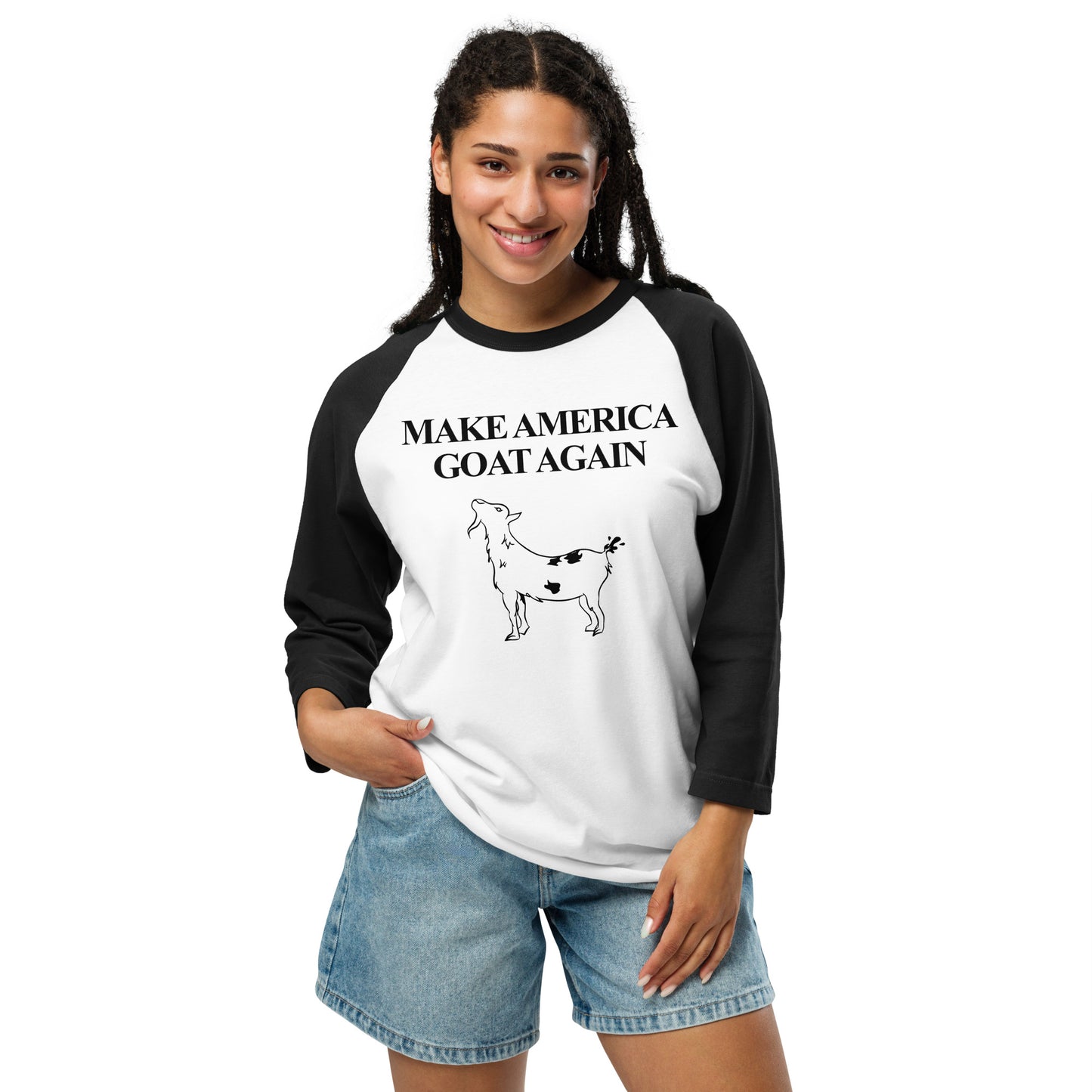 MAKE AMERICA GOAT AGAIN (featuring Patches the Goat) 3/4 sleeve raglan shirt