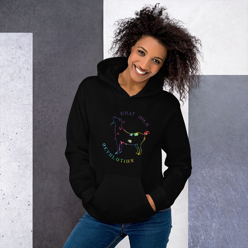 "Goat Milk Revolution" Unisex Hoodie (Rainbow Logo)