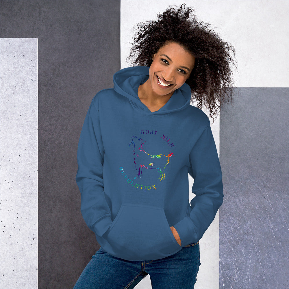 "Goat Milk Revolution" Unisex Hoodie (Rainbow Logo)
