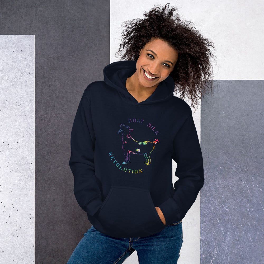 "Goat Milk Revolution" Unisex Hoodie (Rainbow Logo)