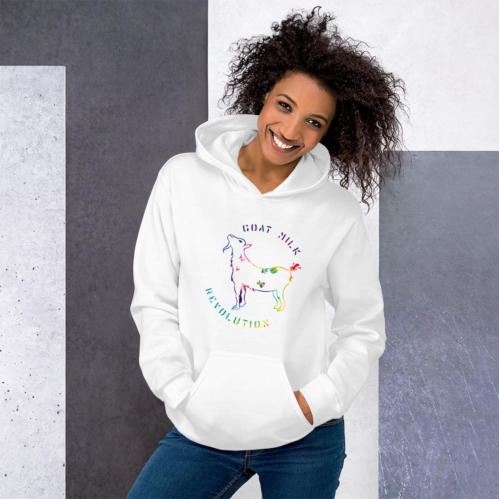 "Goat Milk Revolution" Unisex Hoodie (Rainbow Logo)